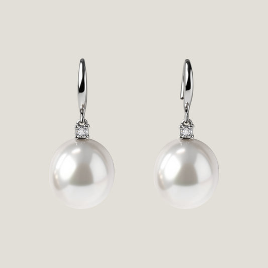 Luce Square Diamond & Pearl Hook Earrings