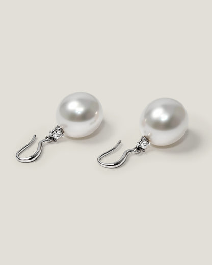 Luce Square Diamond & Pearl Hook Earrings