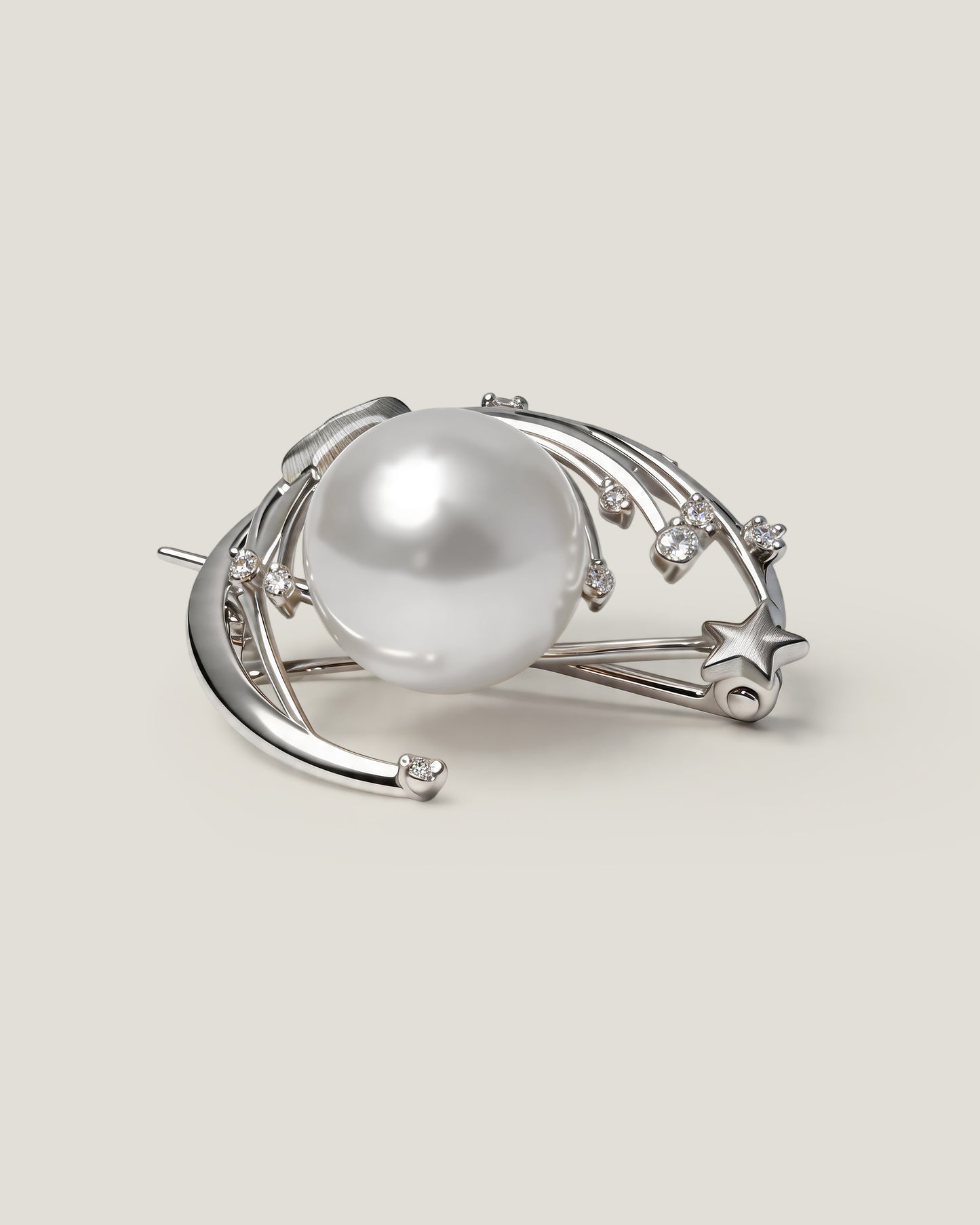 Celestial South Sea Pearl & Diamond Brooch