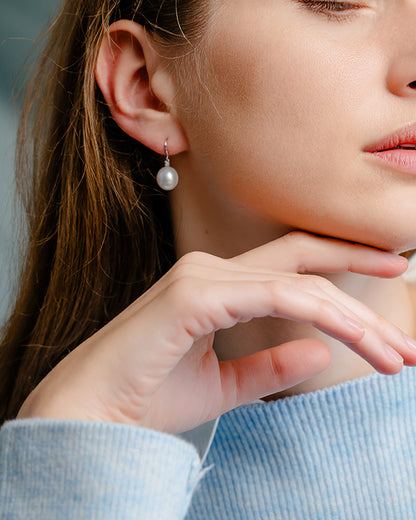 Luce Square Diamond & Pearl Hook Earrings